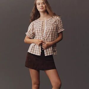 Anthropologie smocked button down blouse puff sleeve size medium